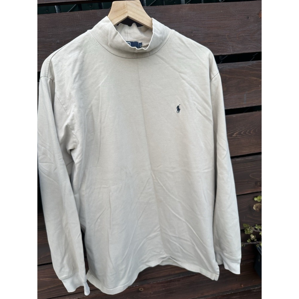 Vtg Ralph Lauren Men's Beige Turtleneck Shirt Size Large